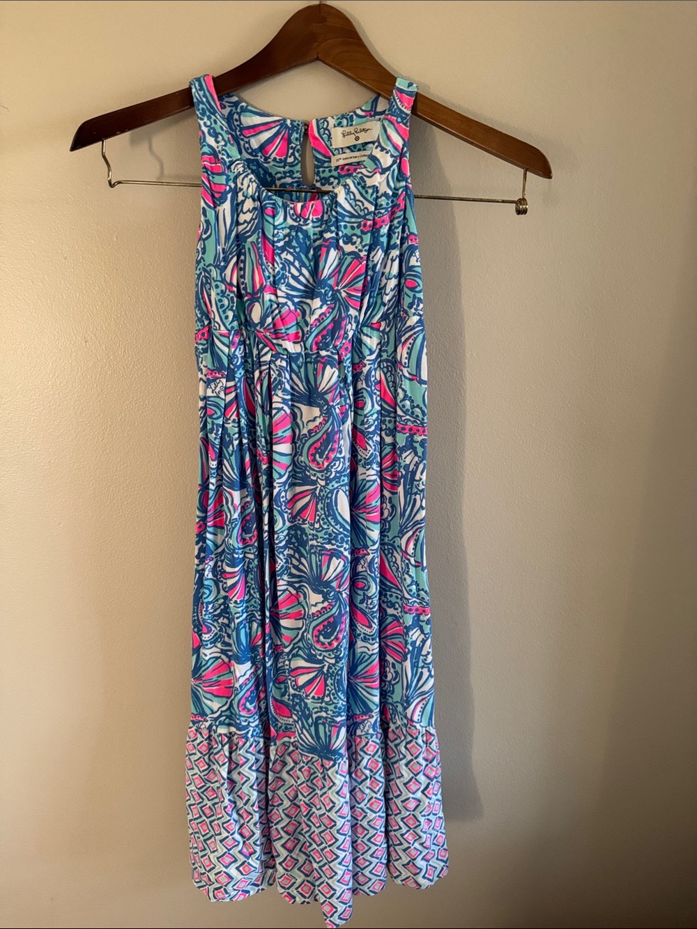 Lilly Pulitzer Girls XS Sleeveless Blue & Pink Printed Maxi Dress